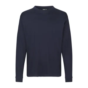 Kraftig langærmet T-shirt – Navy, herremodel i bomuld med rib og ekstra stabil pasform - 0311