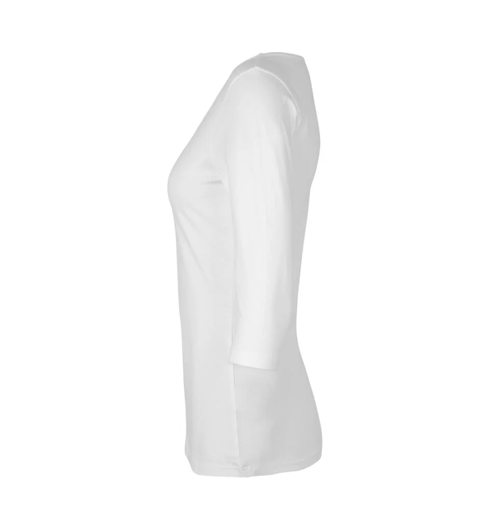 3/4 Ærmet Stretch T-shirt - Dame - Hvid - ID 0597 - Billede 4
