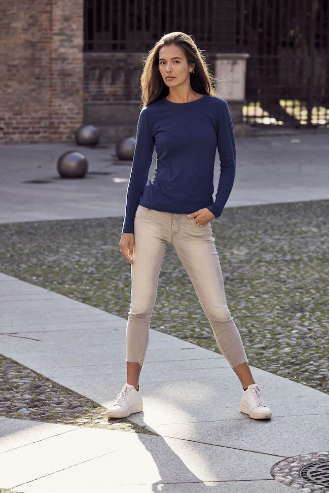 Basic Dame T-shirt med langeærmer - Tyrkis - Clique 029034 - Billede 7